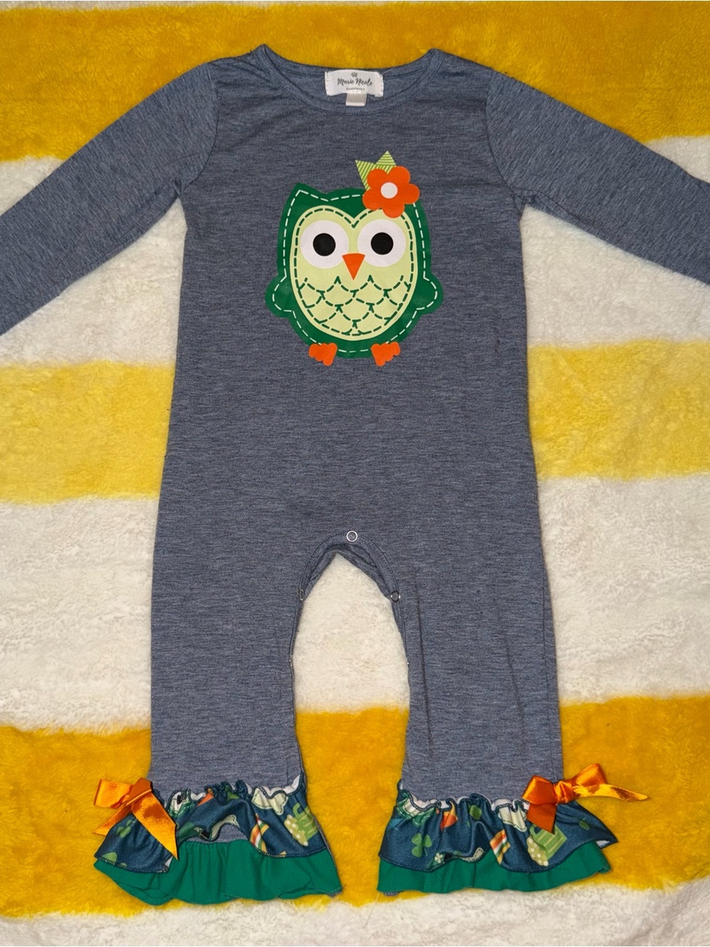 Gray Knit Owl Ruffle One-Piece Bodysuit for Girls